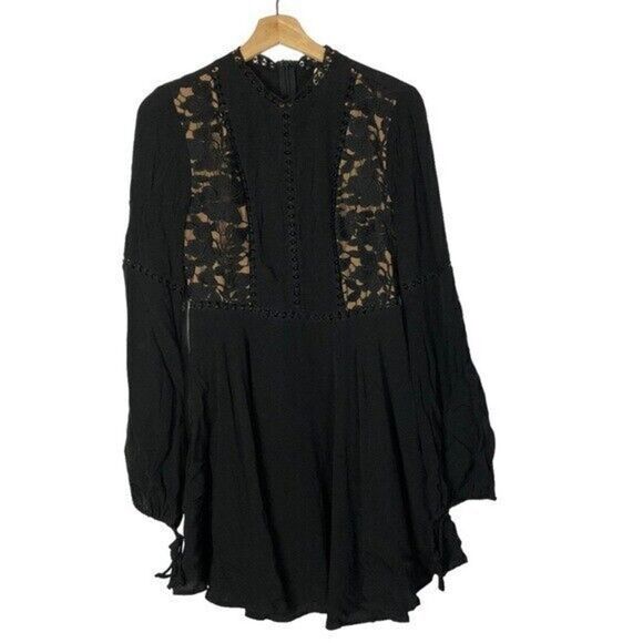 Forever 21 Black Crochet Overlay Long Sleeve Mini Dress S - Picture 2 of 4
